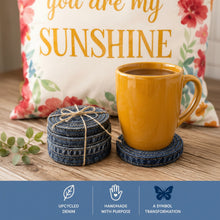 Load image into Gallery viewer, COASTERS: Rolled Denim - Set of 4 - Handcrafted from Jean Seams – *Perfect* Housewarming Gift
