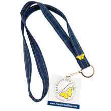 Load image into Gallery viewer, LANYARD w/Butterfly – Made from Upcycled Denim ***Custom Butterfly Pin***