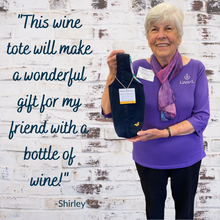 Load image into Gallery viewer, WINE TOTE - Repurposed Denim - Patterned Lining – Housewarming Gift