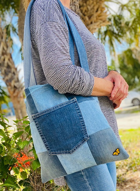 Denim Patchwork Canvas Bag One Size