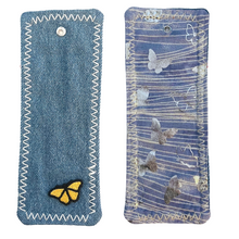 Load image into Gallery viewer, Bookmark - Denim with Butterfly Fabric on Back
