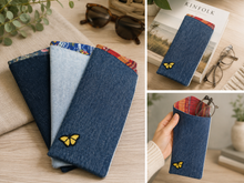 Load image into Gallery viewer, Eyeglasses Case - Denim with Patterned Lining
