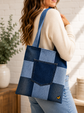 Load image into Gallery viewer, TOTE BAG: Patterned Lining - Butterfly Patch - Two pockets
