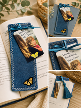 Load image into Gallery viewer, Bookmark - Denim with Butterfly Fabric on Back
