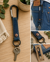 Load image into Gallery viewer, KEYCHAIN - MEN'S - Denim w/Key Ring and Carabiner * Gift for Dad *

