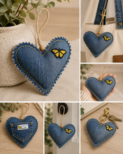 Load image into Gallery viewer, ORNAMENT – Denim Heart with Butterfly Patch
