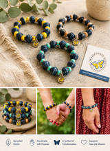 Load image into Gallery viewer, BRACELETS - Denim Beads with custom butterfly charm is
