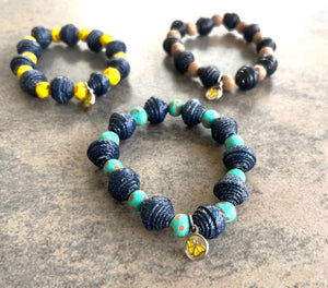 BRACELETS - Denim Beads with custom butterfly charm