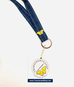 LANYARD w/Butterfly – Made from Upcycled Denim ***Custom Butterfly Pin***