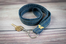 Load image into Gallery viewer, LANYARD w/Butterfly – Made from Upcycled Denim ***Custom Butterfly Pin***
