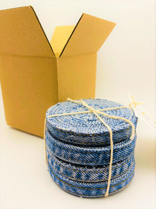 COASTERS: Rolled Denim - Set of 4 - Handcrafted from Jean Seams – *Perfect* Housewarming Gift