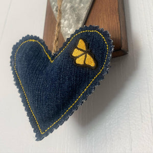 ORNAMENT – Denim Heart with Butterfly Patch